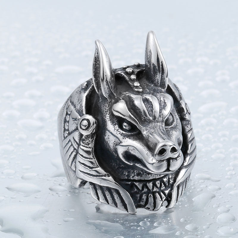 Titanium Steel Anubi God Ring for Men - Retro Personalized Jewelry Wholesale
