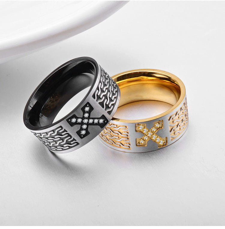 Stainless Steel Plated 18k Gold Zircon Cross Ring – Cross