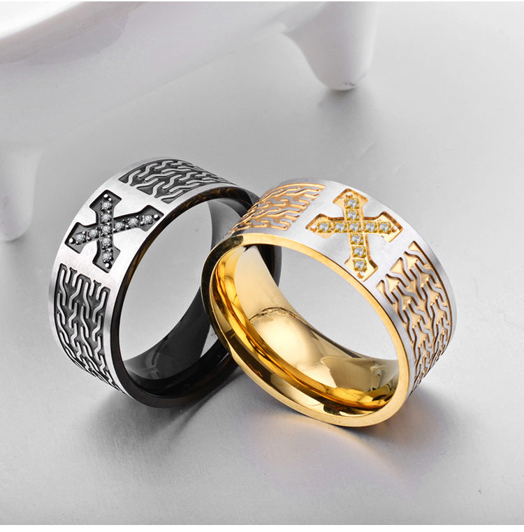 Stainless Steel Plated 18k Gold Zircon Cross Ring – Cross