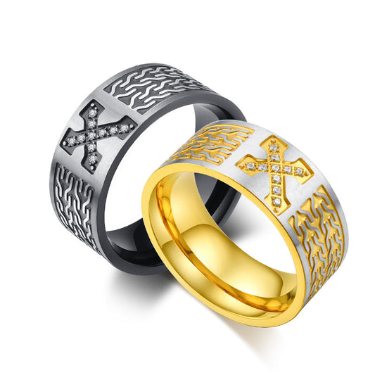 Stainless Steel Plated 18k Gold Zircon Cross Ring – Cross