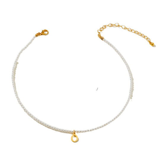 French Retro Pearl Necklace with Metal English Letter Pendant - Vienna Verve Collection