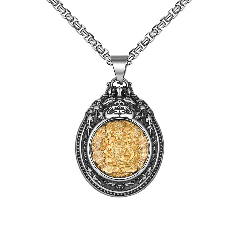 Titanium Steel Necklace - Statement For Men Buddha Saints Motif In Trendy Everyday Wear