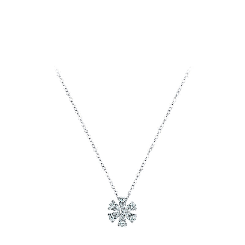 Lucky Flower Sterling Silver Necklace with Zircon Pendant