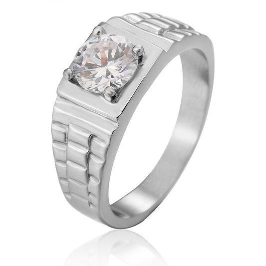 Fashionable Minimalist Men's Wedding Ring with Zircon Detail in Titanium Steel