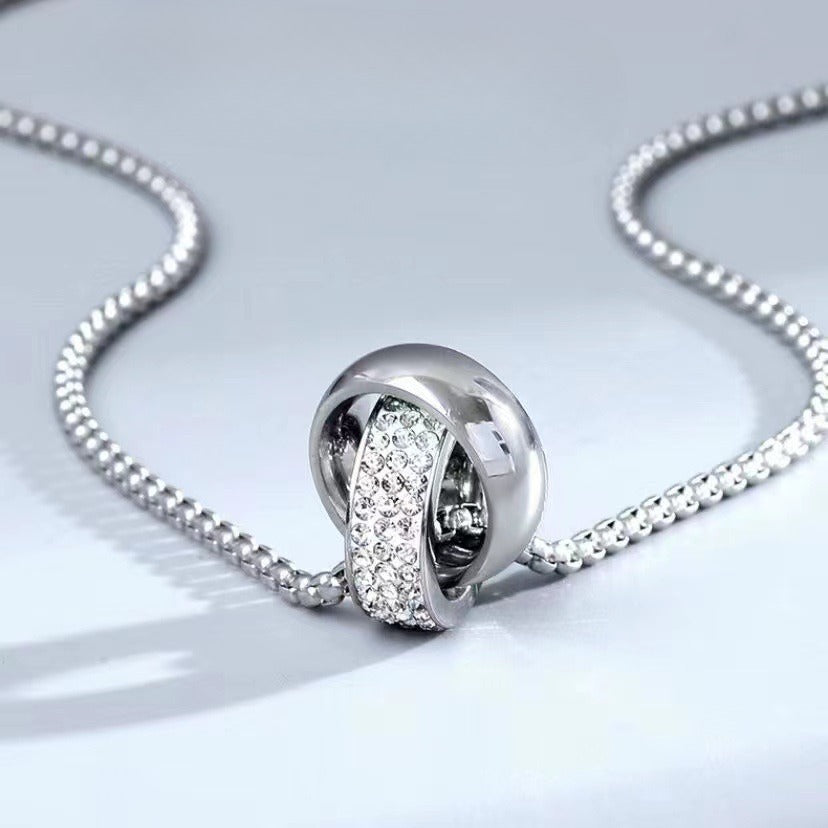 Planderful Everyday Genie Double Ring Zircon Necklace Durable Titanium Steel For Men And Women
