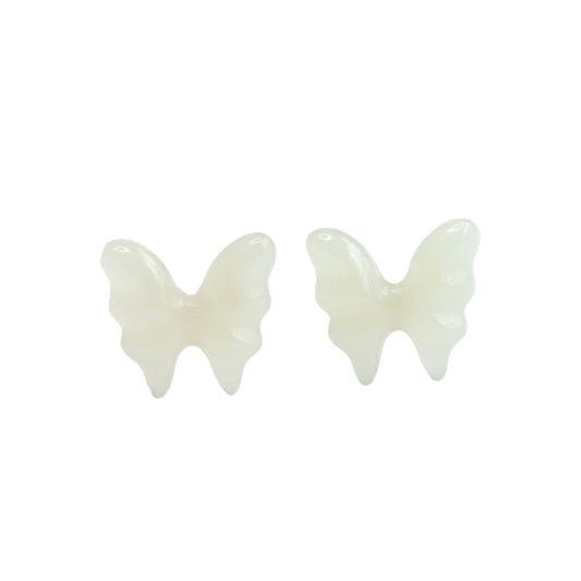 Sterling Silver Butterfly Earrings with Natural Hetian Jade Insets