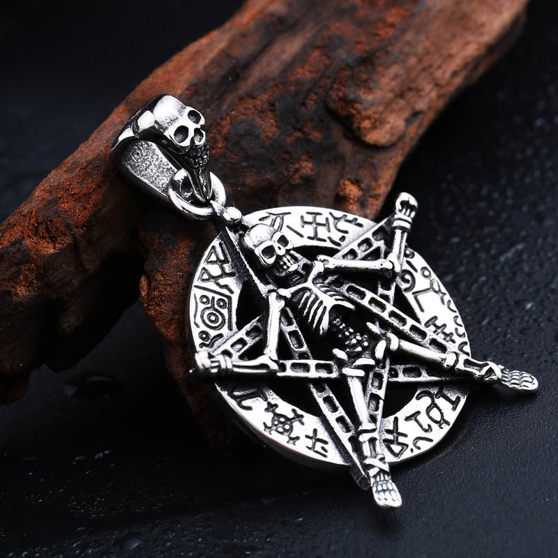 Punk-Inspired Titanium Steel Skull Pendant with Pentagram for Men