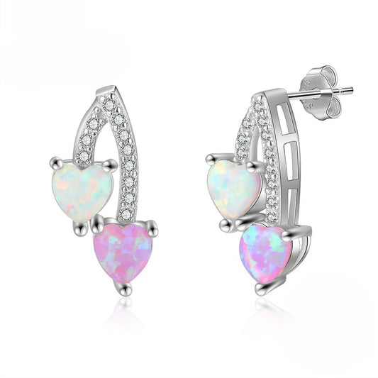 Planderful Jewelry Opal Heart Earrings Sterling Silver