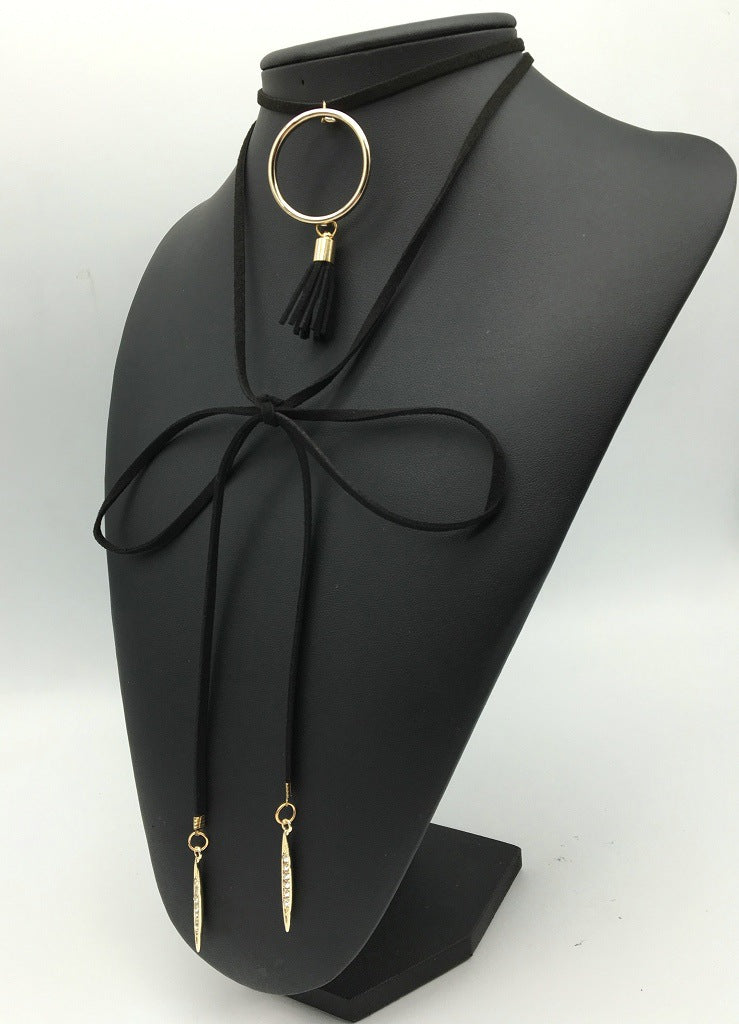 Elegant Multi-Layer Pendant Necklace with Metal Rings - Savanna Rhythms Collection