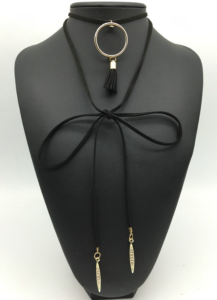 Elegant Multi-Layer Pendant Necklace with Metal Rings - Savanna Rhythms Collection