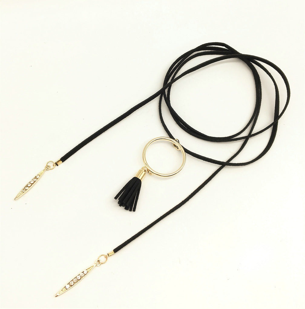 Elegant Multi-Layer Pendant Necklace with Metal Rings - Savanna Rhythms Collection