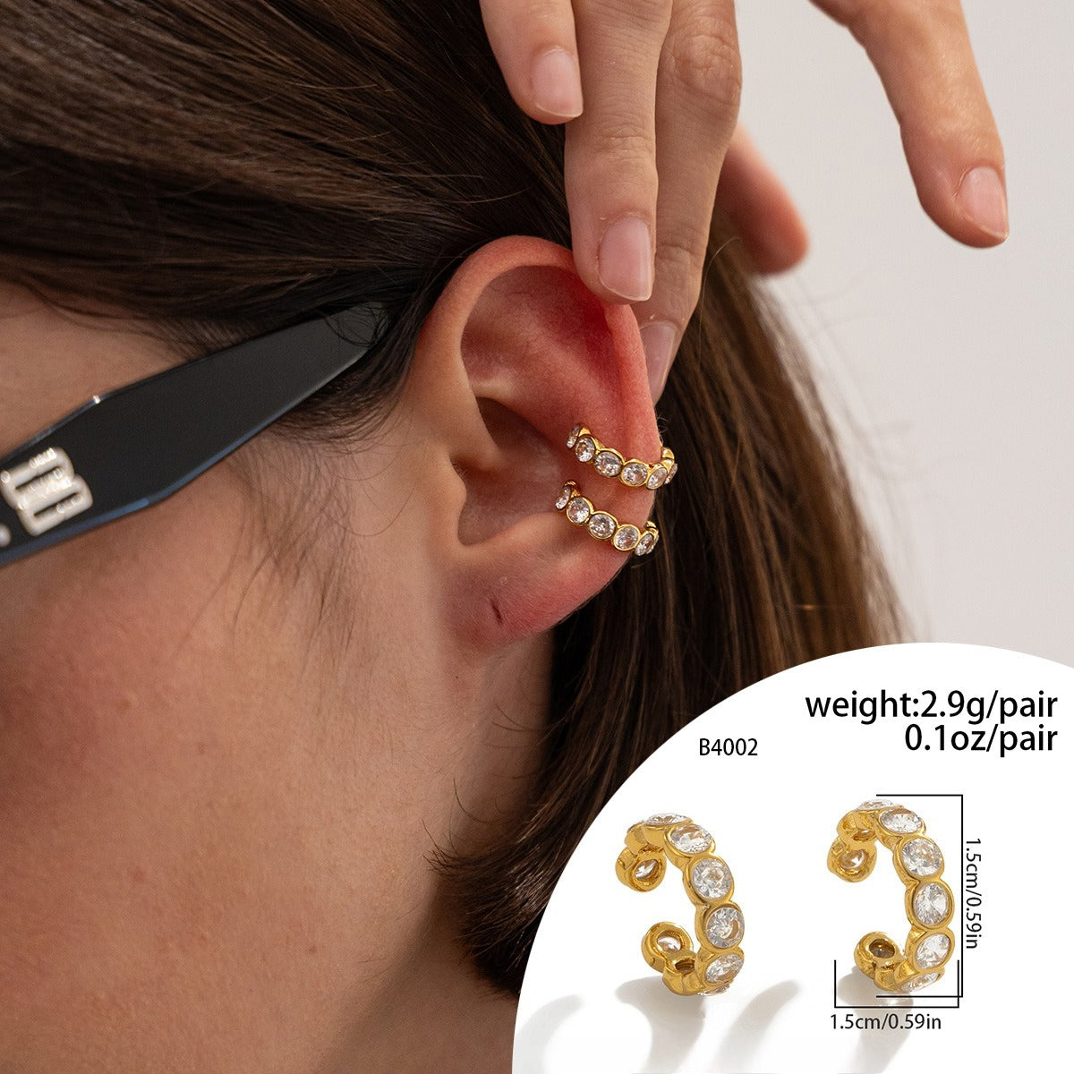 Planderful Vienna Verve Stainless Steel Zircon Ear Clip Cuff Earrings for Trendy Women Statement