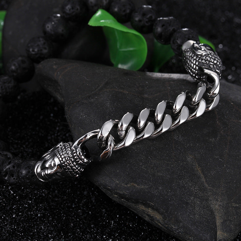Buddha Head Volcanic Stone Energy Bracelet for Men