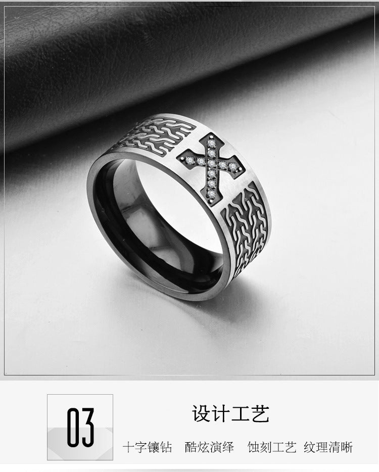 Stainless Steel Plated 18k Gold Zircon Cross Ring – Cross