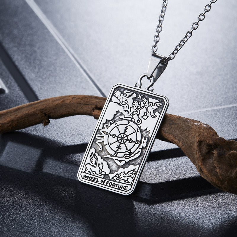 Retro Tarot Pendant for Men - European and American Titanium Steel Jewelry, Unique Relief Design