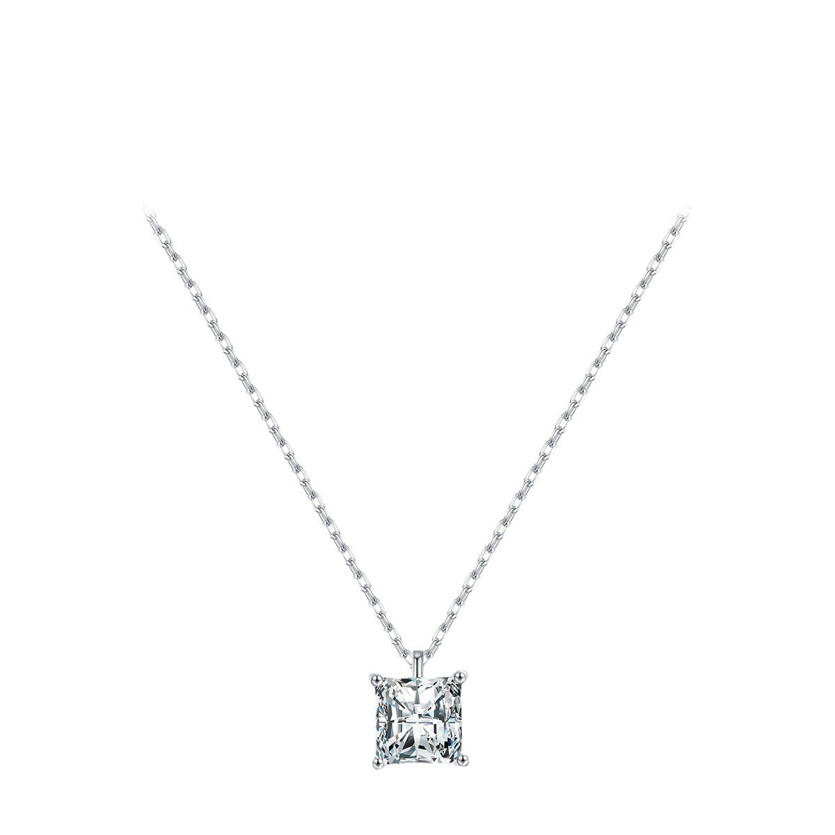 Square Zircon Sterling Silver Necklace - Elegant European and American Style