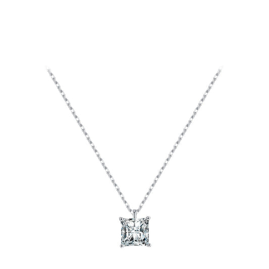Square Zircon Sterling Silver Necklace - Elegant European and American Style