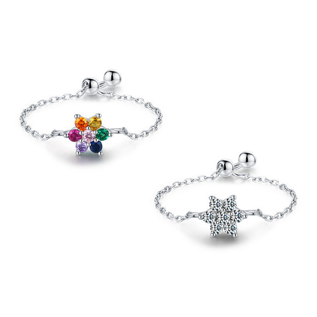 Fresh and Cute S925 Sterling Silver Flower Ring with Adjustable Design