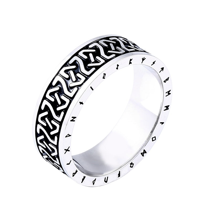 Trendy Unisex Viking Letter Titanium Steel Ring - Japanese and Korean Fashion Jewelry