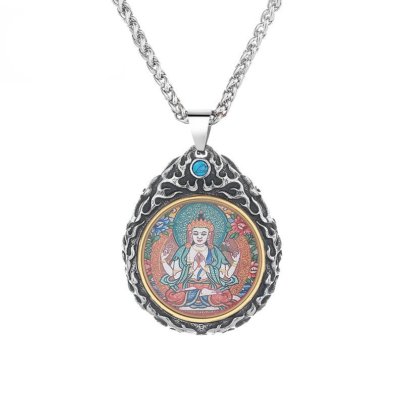 Steel Necklace – Statement Zodiac Buddha Pendant