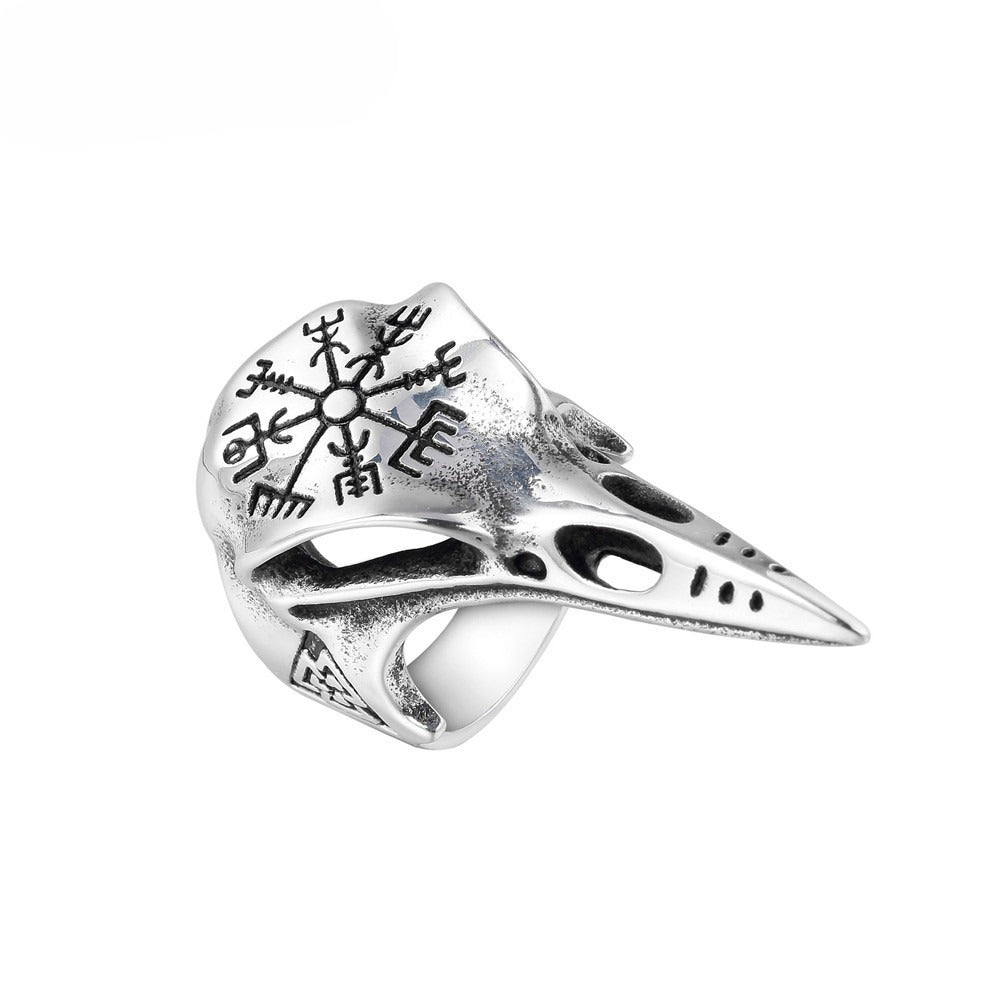 Viking Ring Titanium Steel Unisex Protection Design By Planderful Retro Crow Motif