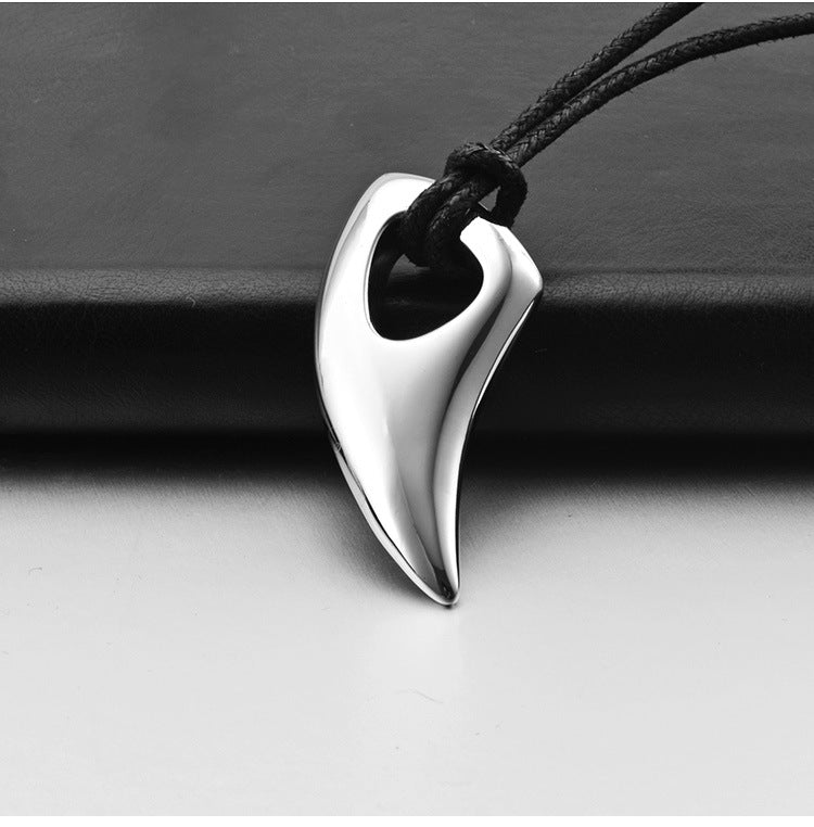 Steel Necklace - Statement Wolf Tooth Pendant For Men