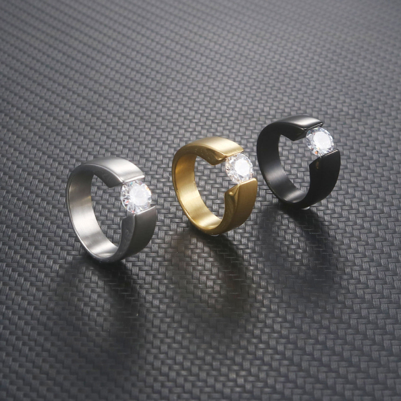 Stylish Men's Zircon-Studded Titanium Steel Ring - Minimalist Design in Stainless Steel