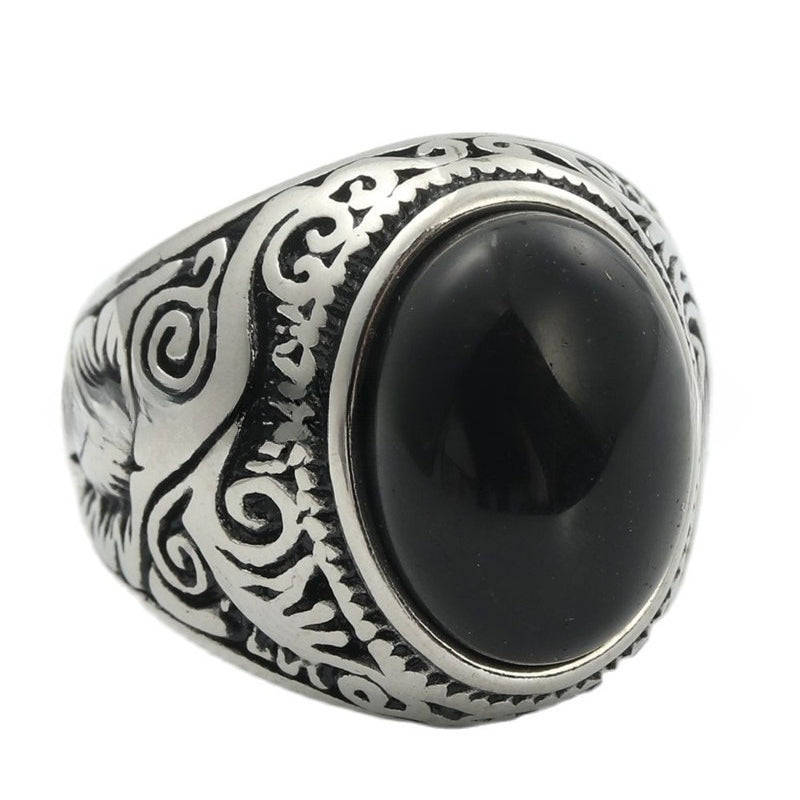 Planderful Stainless Steel Turquoise Ring Unisex Bold Retro Men Accessories For Everyday Style