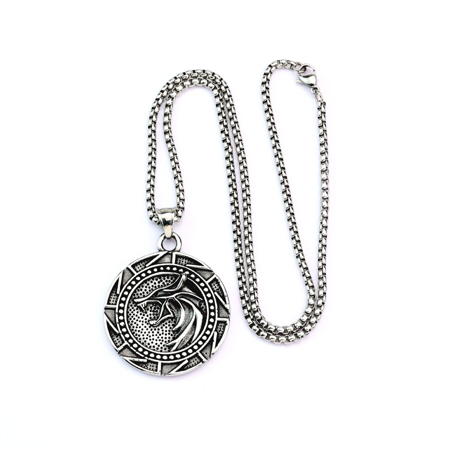 European And American Retro Men's Pendant Stainless Steel Viking Double-Sided Wolf Head Text Pendant For Men