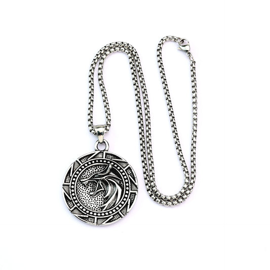 European And American Retro Men's Pendant Stainless Steel Viking Double-Sided Wolf Head Text Pendant For Men