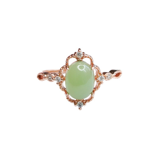 925 Sterling Silver Hetian Jade Openwork Ring