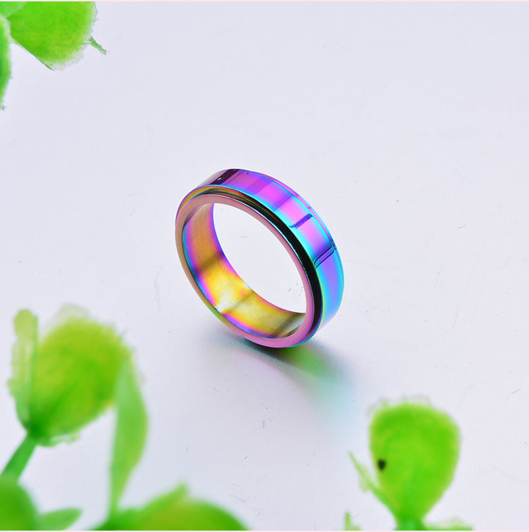 Stainless Steel 6mm Plated Colorful Rotatable Ring for Men