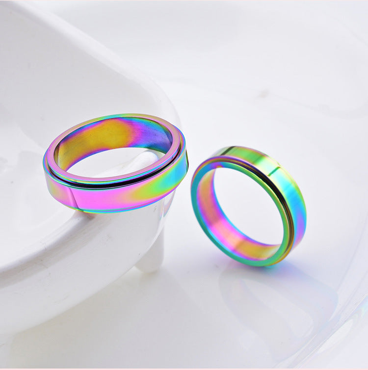 Stainless Steel 6mm Plated Colorful Rotatable Ring for Men