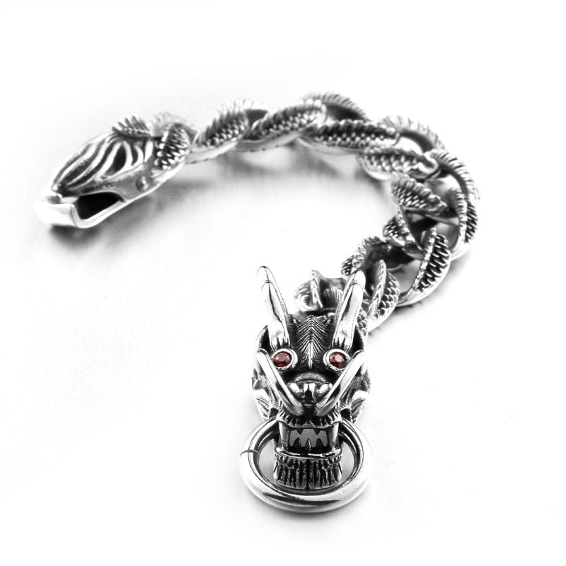 Fierce Dragon-Inspired Titanium Steel Men's Bracelet with Precious Stone Accents