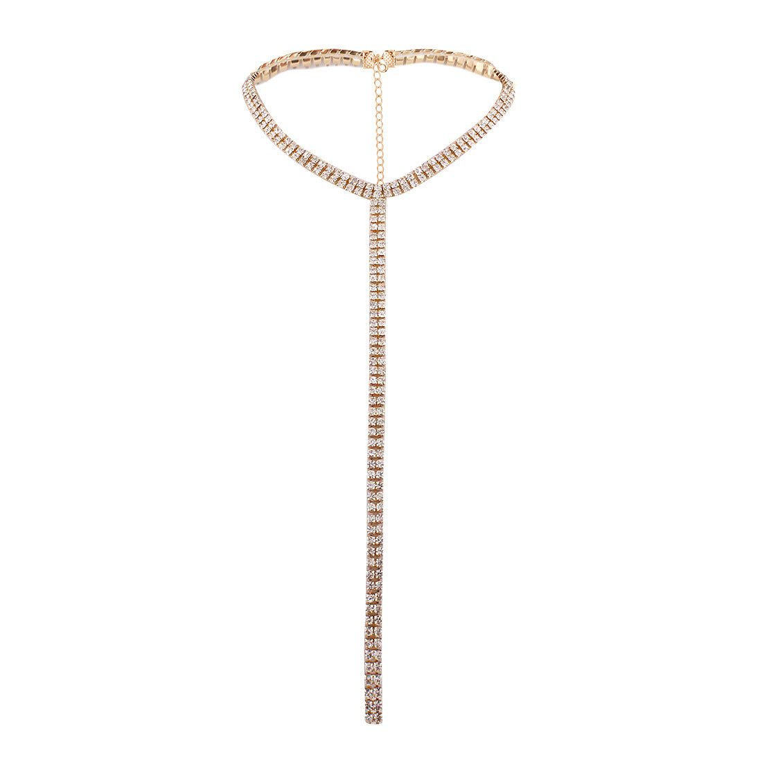 Luxurious European and American Rhinestone-embellished Deep V-neck Tassel Necklace