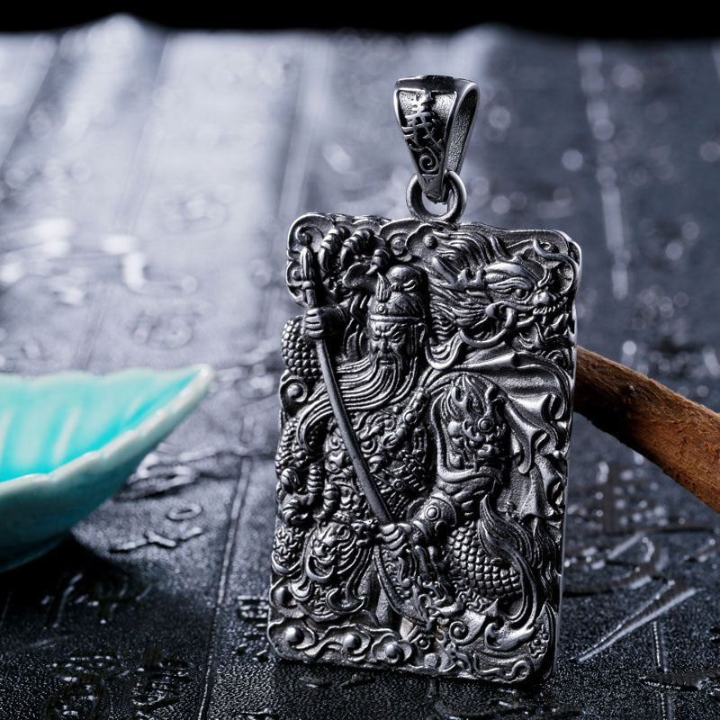 Titanium Steel Engraved Qinglong Yanyue Knife Pendant for Men - Retro Dominance and Style
