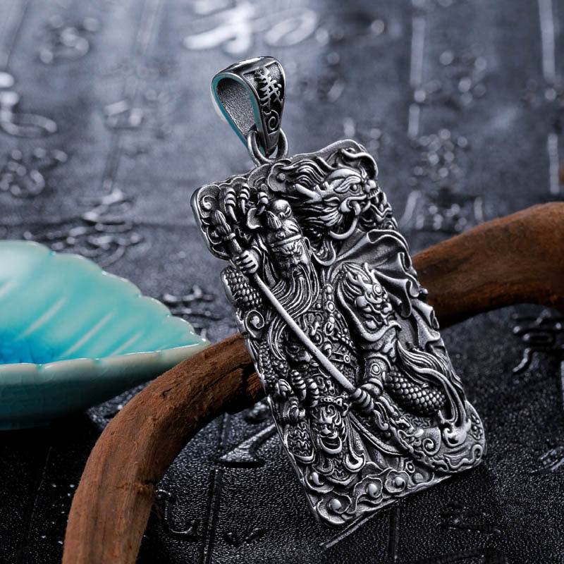 Titanium Steel Engraved Qinglong Yanyue Knife Pendant for Men - Retro Dominance and Style
