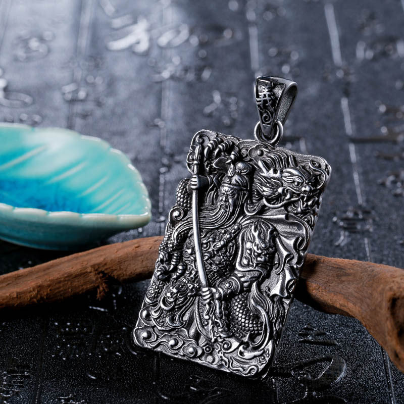 Titanium Steel Engraved Qinglong Yanyue Knife Pendant for Men - Retro Dominance and Style