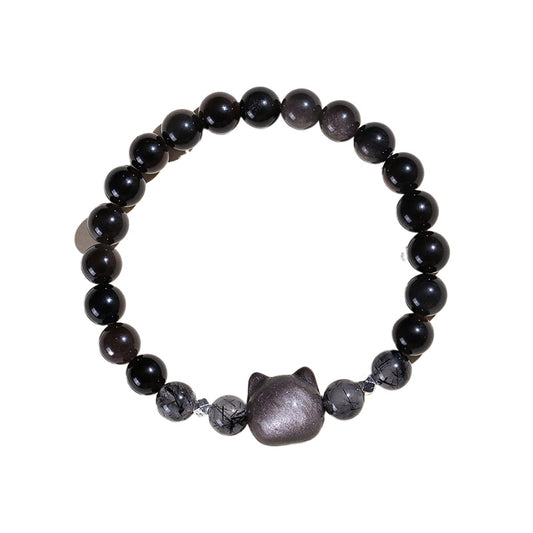 Planderful Fortune's Favor Cat Couple Beaded Bracelet – Premium Crystal Agate Design