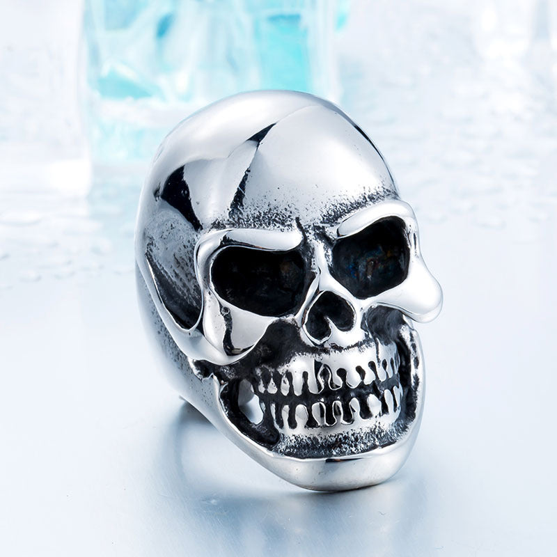 Stylish Men's Punk Skull Ring in Titanium Steel and Thai Silver - Wholesale Jewelry Collection