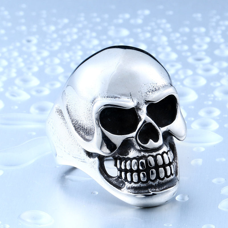 Stylish Men's Punk Skull Ring in Titanium Steel and Thai Silver - Wholesale Jewelry Collection