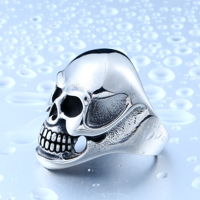 Stylish Men's Punk Skull Ring in Titanium Steel and Thai Silver - Wholesale Jewelry Collection