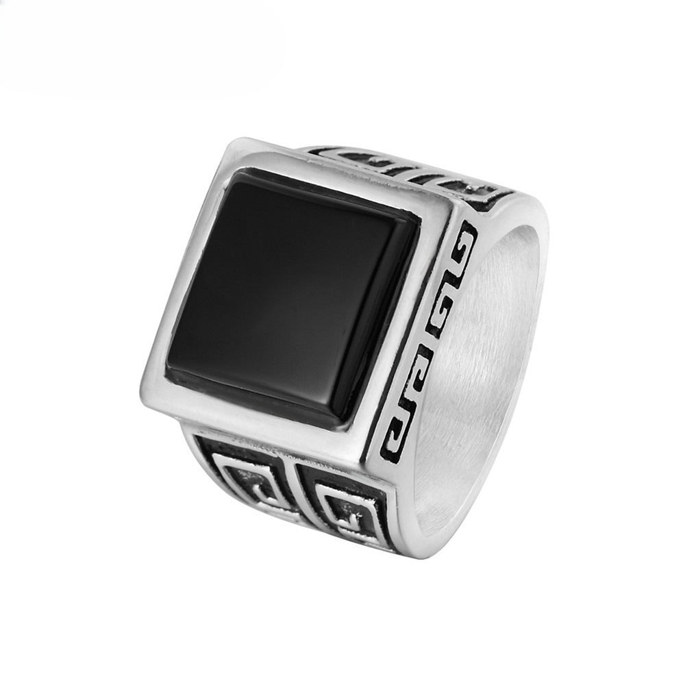 Planderful Titanium Steel Ring For Men Unisex With Durable Matte Black Finish And Great Wall Pattern