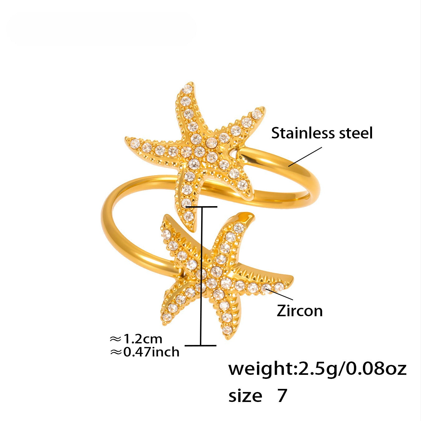 Planderful Starfish Ring 18K Gold Plated Beach Lovers