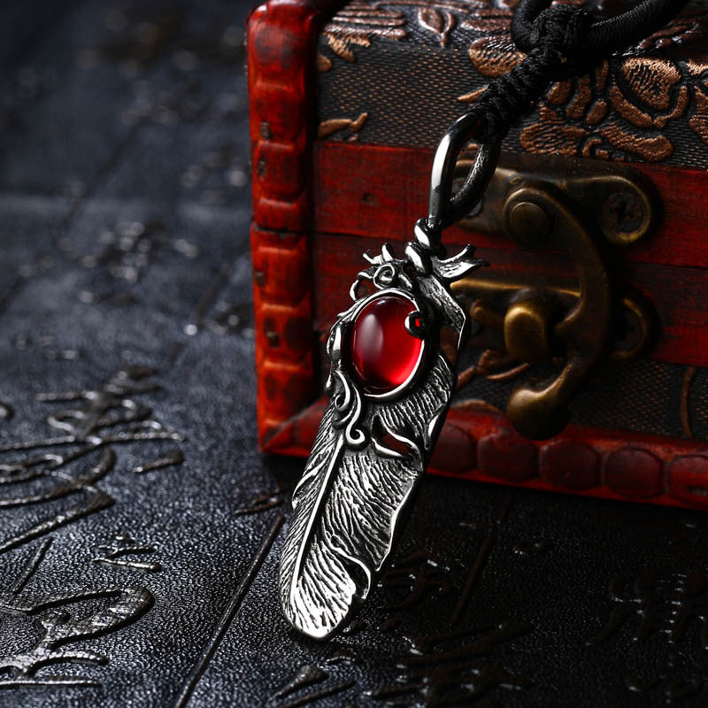 Takahashi Wushi Feather Collection – Sapphire Pendant – Unisex Sweater Chains Necklace