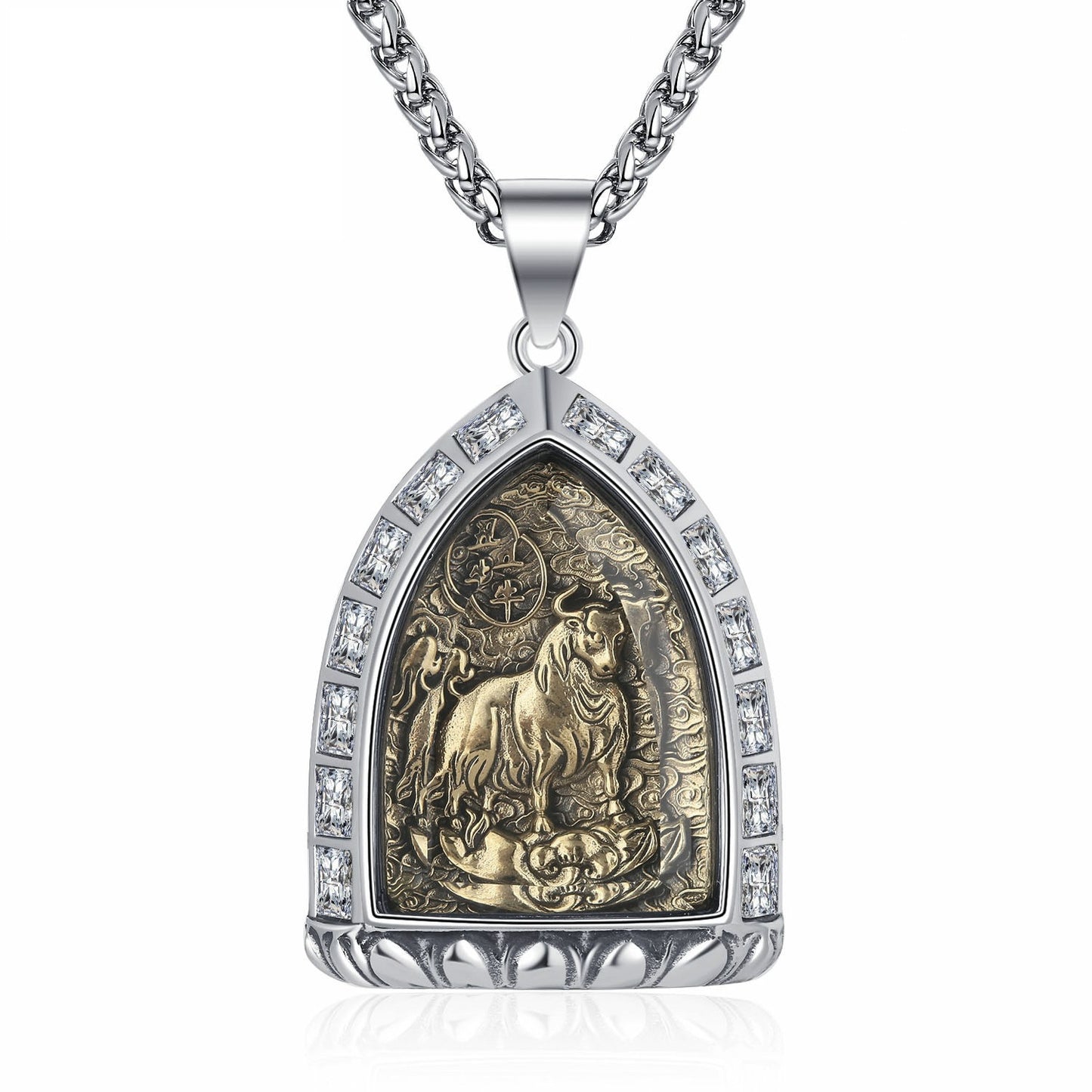 Zircon Necklace – Vintage Zodiac Buddha Pendant for Men Stainless Steel by Planderful