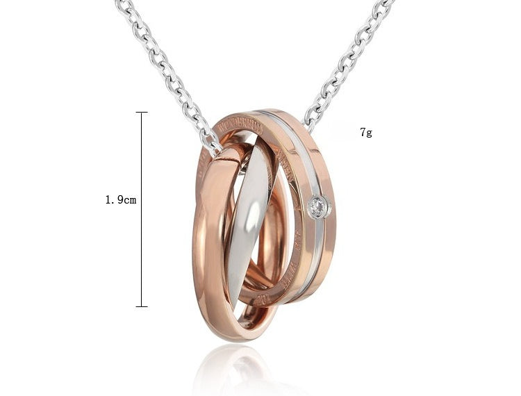 Planderful Three Ring Titanium Steel Couple Necklace Unisex Pendant With Everyday Protection Statement