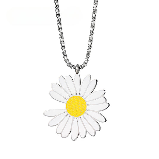 Japanese and Korean Mori Titanium Steel Daisy Necklace for Men