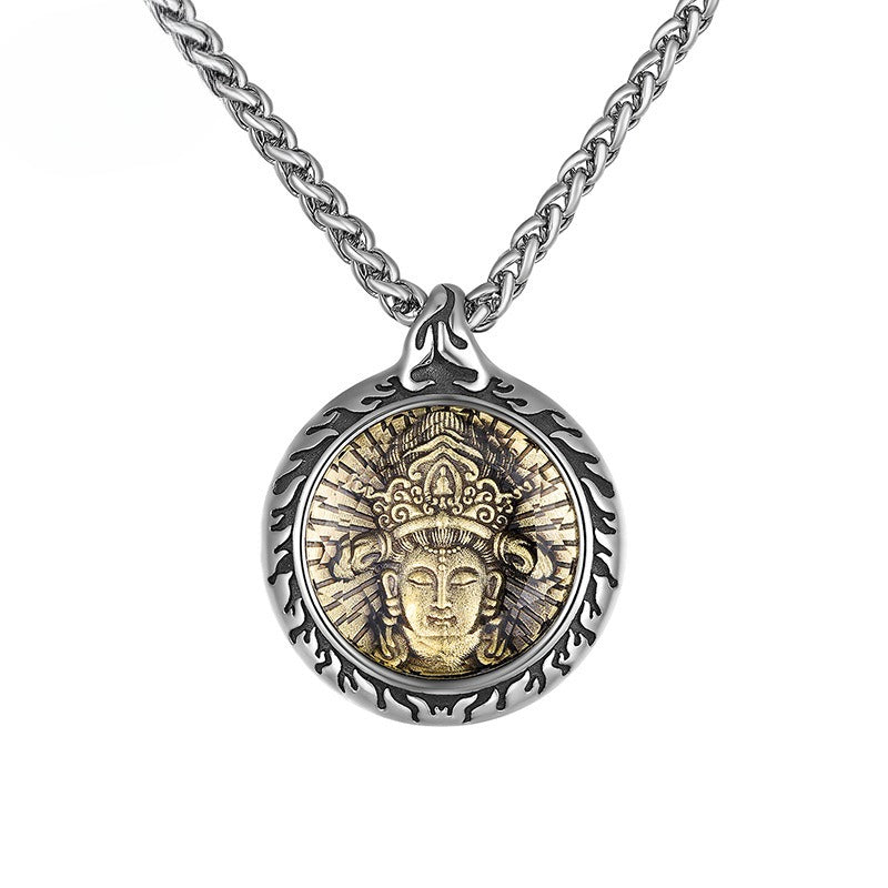 Steel Necklace – Statement Zodiac Buddha Pendant