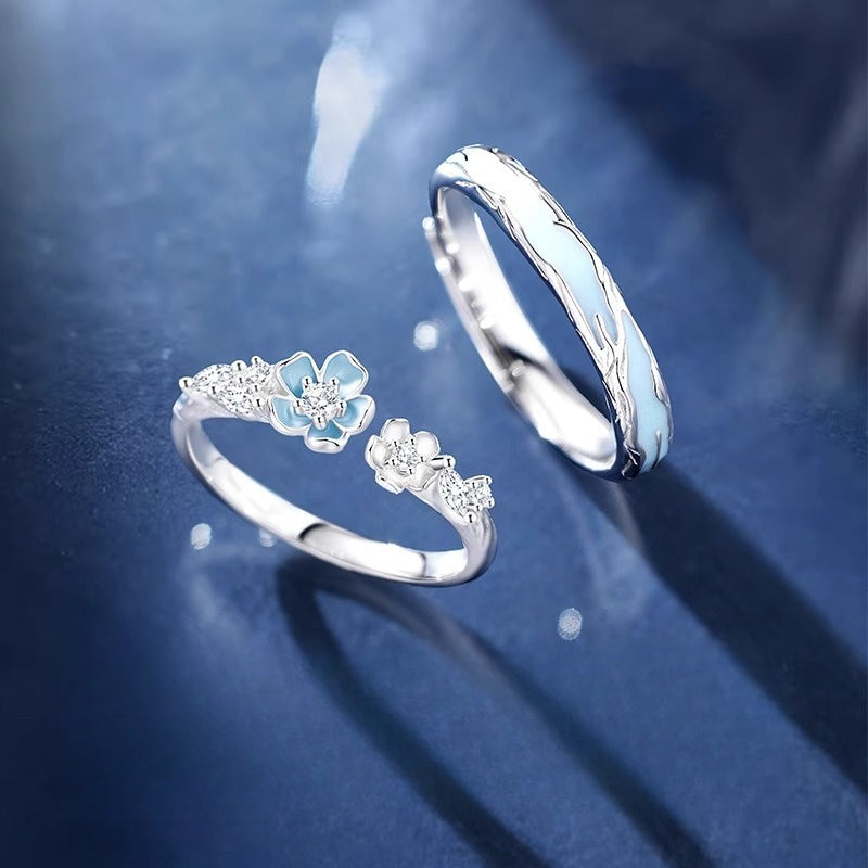 Planderful 925 Sterling Silver Heart Camellia Couple Ring For Couples Unisex Adjustable Elegant Gift For Men And Women